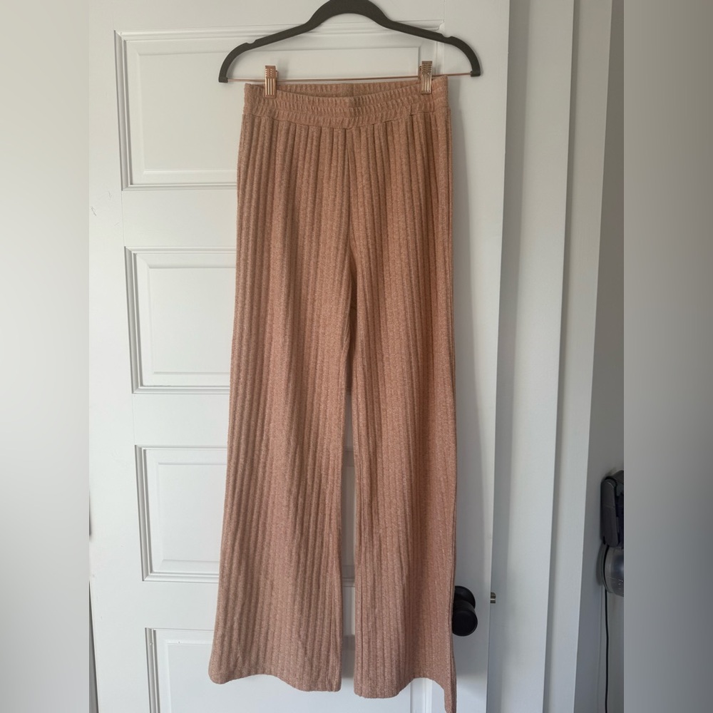 Rylee + Cru Ribbed Knit Wide-Leg Pants — Dusty Peach